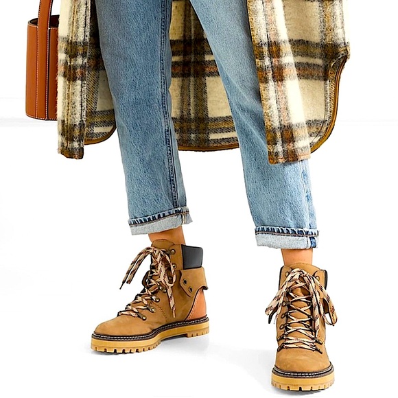 See By Chloé Eileen Flat Hiking Bootie Nabuck/Tortora SB31120B 08234, 6.5/ EU 37 - Picture 1 of 16